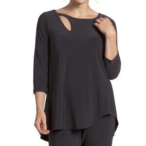 Sympli‎ Top Womens 6 Black Asymmetrical 3/4 Sleeve Keyhole Fortune Tunic Modern